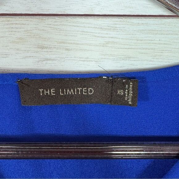 The Limited Cutouts Tie Neck Shimmer Crepe Blouse Blue XS - Picture 9 of 12